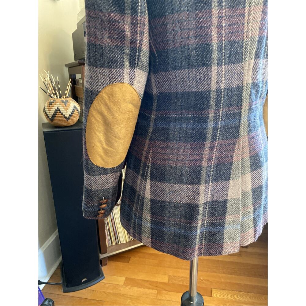 Vintage S/M Evan Picone Wool Blend Plaid Blazer Womens Coat Jacket Elbow Patches - Picture 5 of 16